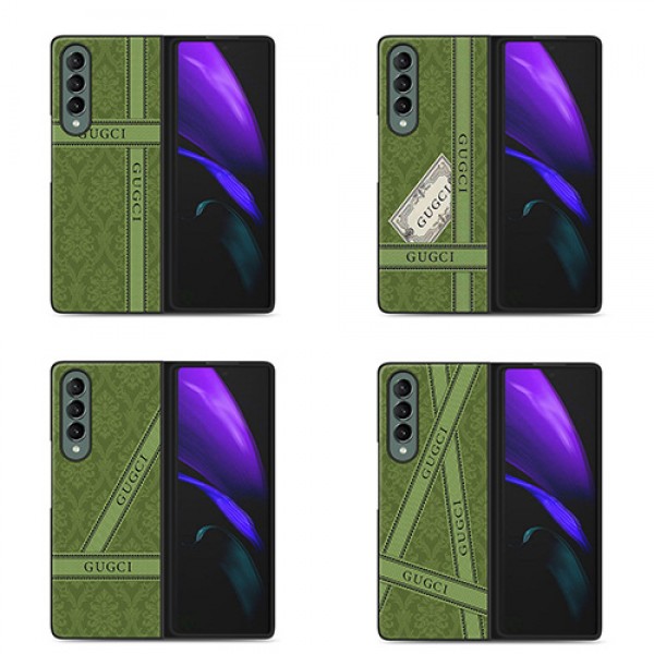 グッチブランドGalaxy w21ケースGucci経典プリントGalaxy z fold 2/3保護ケース爽やかグリーンおしゃれGalaxy w20/f9000ケース激安