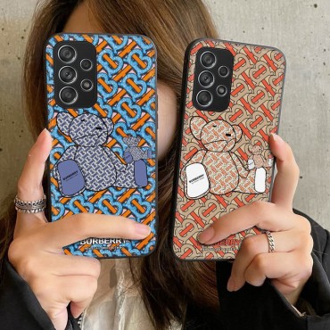 バーバリーブランドGalaxy S23ケース かわいいクマ柄 ファッション galaxy s23+/s23uケース スタイリッシュ 耐衝撃 ギャラクシーS22/S22+/S22Uケース 男女兼用人気