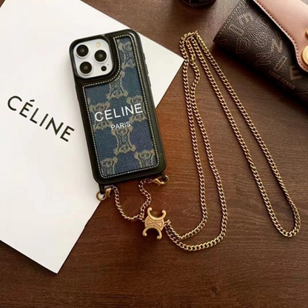 CELINE セリーヌiphone14 15 pro 15 plusケースブランドカード入れハイブランドiphone14pro/14 15plusカバー韓国風iphone14/13/15pro maxケースレディース斜め掛けアイフォン15/14/13/ 12 pro maxケースパロディー