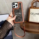 CELINE セリーヌiphone14 15 pro 15 plusケースブランドカード入れハイブランドiphone14pro/14 15plusカバー韓国風iphone14/13/15pro maxケースレディース斜め掛けアイフォン15/14/13/ 12 pro maxケースパロディー