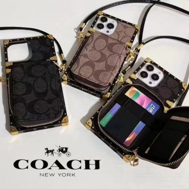 コーチ iphone14/14+/14pro maxケースハイブランド COACH 定番ロゴトランク型 iphone13/13pro/13pro maxケース カードポケット付き収納iphone12/12pro/12pro maxケース女性愛用