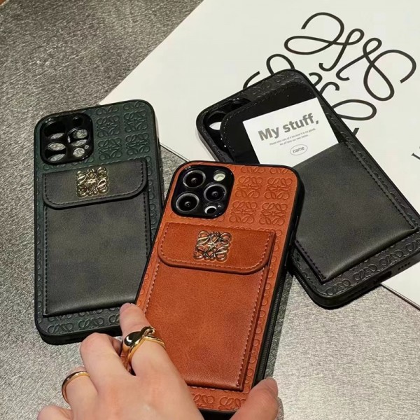 ロエベブランドiphone15/14plusケース Loewe シンプル 高品質 アイフォン14/15pro/15pro maxケース カードポケット付き収納 iphone13/13pro/13mini/13pro maxケース 多機能スマホケース