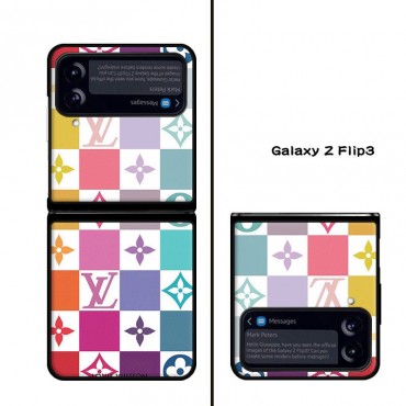 ルイヴィトンブランドGalaxy Z Flip4ケースおしゃれ 鮮やか galaxy zflip3ケース耐衝撃 軽量 ギャラクシー Z フリップ3/4カバー大人気