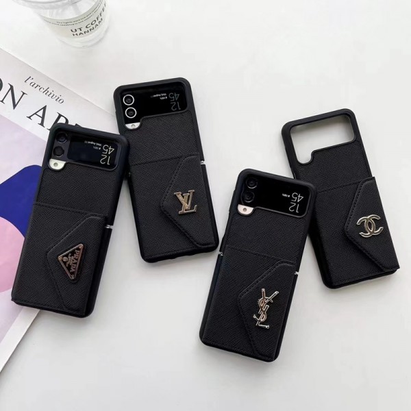 chanel ルイヴィトン prada プラダ ブランドgalaxy zflip 5/4ケース ブラック サムスン適用カバーシャネル YSL Galaxy Zfold5/4ケース カードポケット付き galaxy zflip3/zfold3ケース