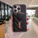 イブサンローランiphone14ケースハイブランドYSL カードポケット付き iphone15/14pro max/14plusカバー 女性愛用 ファッション アイフォン13/13pro max/12/11ケース