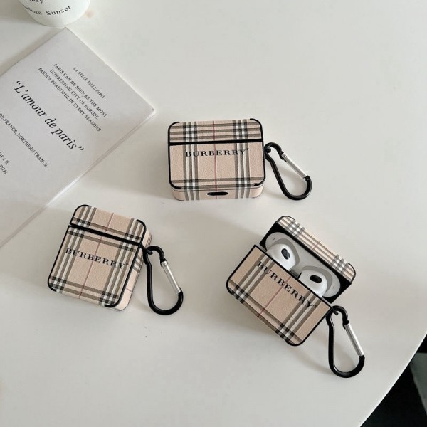 バーバリーブランドairpods 3ケースBurberry 定番チェック柄 エアーポッズ プロ2ケース カラビナ付きairpods pro 3/2/1カバー紛失防止