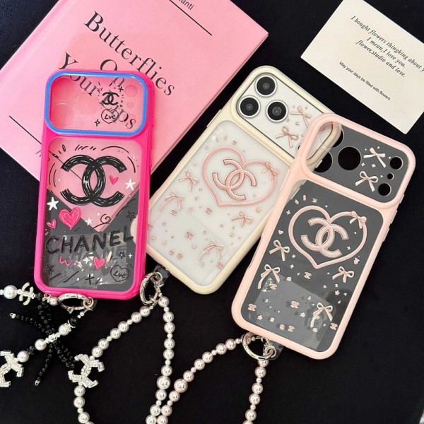 Chanel シャネルハイブランドiphone ultra/18pro max/17/16pro/17e 15plusカバーダブル C モチーフ パールストラップ付き iPhone iphone 18pro/16/14/17/15/ airケース かわいい女性向けレディースシャネルiphone15 plus 18 16 17pro max 16eケースブランドコピー