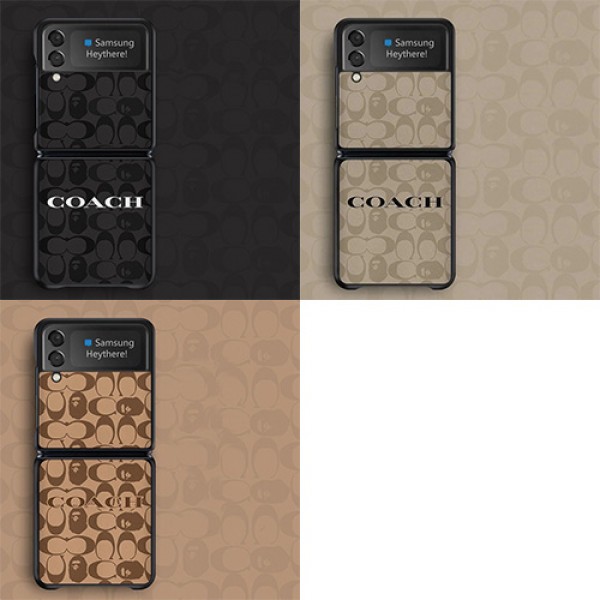 コーチブランドGalaxy z flip3ケースファッション潮流Coach定番プリントGalaxy z flip3カバーレディースメンズ人気Galaxyスマホケース