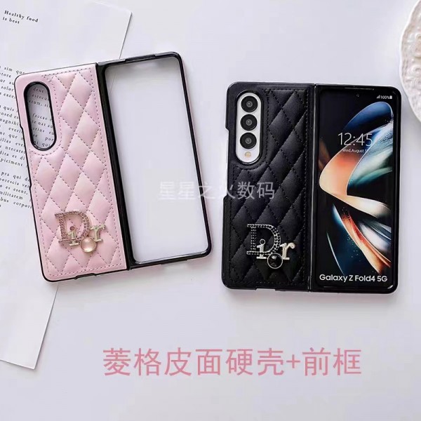 ディオールGalaxy Zfold4ケースハイブランドDIOR ソフトレザー galaxy zfold3保護ケースキラキラロゴオシャレ ギャラクシー Z フォールド3/4カバー大人気