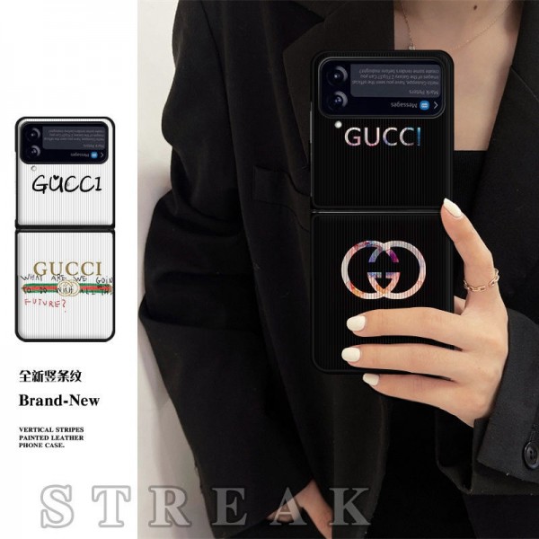 グッチブランドGalaxy Zflip 3ケース GUCCI 定番ロゴ galaxy z flipカバー おしゃれ 縦縞 高品質 ギャラクシー Z フリップ3ケース 大人気