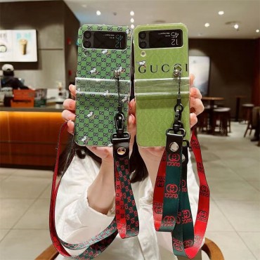 グッチブランドgalaxy zflip4ケース GUCCI ストラップ付き ギャラクシー Z フリップ3カバー 折り畳み式 Galaxy Zflip4/3ケース