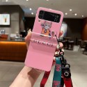 グッチブランドgalaxy zflip4ケース かわいい猫ちゃん柄 ギャラクシー Z フリップ3カバー ストラップ付き便利 Galaxy Zflip4/3ケース