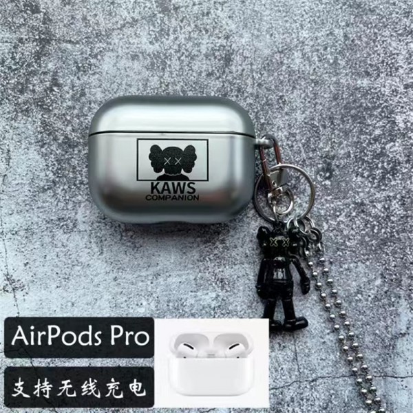 カウズブランドairpods 3ケース ファッションメッキ 保護カバー エアーポッズ プロ2ケース KAWSキャラクタ飾り付き airpods 1/2/3ケース携帯便利