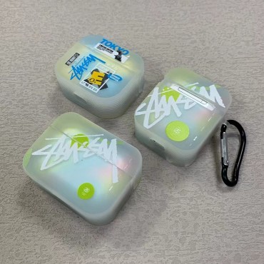 ハイブランドairpods pro2ケース ステューシー 半透明 シリコンカバーairpods 3ケースカラビナ付き 便利 エアーポッズ 3/2/1ケース男女兼用