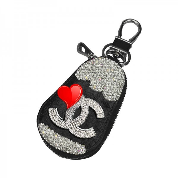シャネルキーホルダー Chanel キーリング ラインストーン付き ブランド風 キーケース スマートキー対応 ハートモチーフ レディース キーホルダー