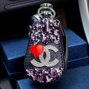 シャネルキーホルダー Chanel キーリング ラインストーン付き ブランド風 キーケース スマートキー対応 ハートモチーフ レディース キーホルダー