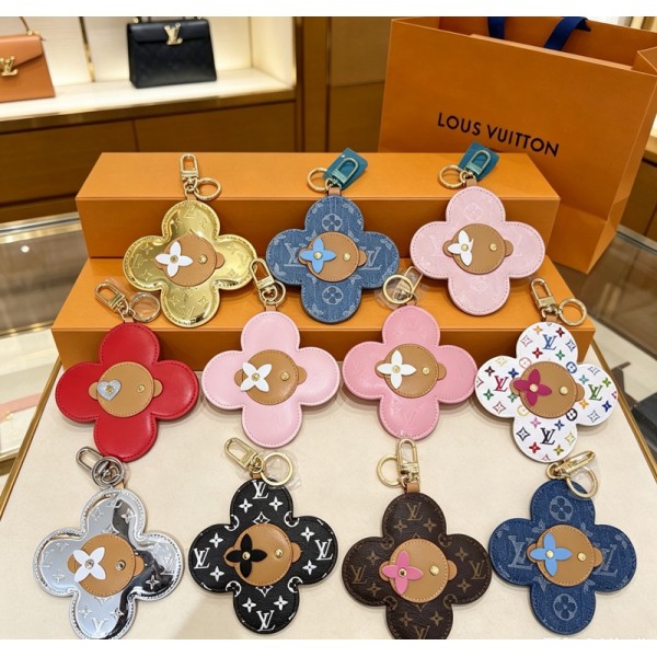 ハイブランドLV ルイヴィトン風キークリップ ヴィヴィエンヌ 太陽花キーホルダー 全10色 モノグラム バッグチャーム デニム/レザー/ミラー素材 プレゼント