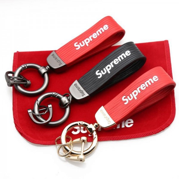 Supreme シュプリーム車用キーホルダー PU革 ブランド車のキーチェーン 紛失防止 lv スマートキー通用タイプ おしゃれ 男女兼用 流行り キーリング