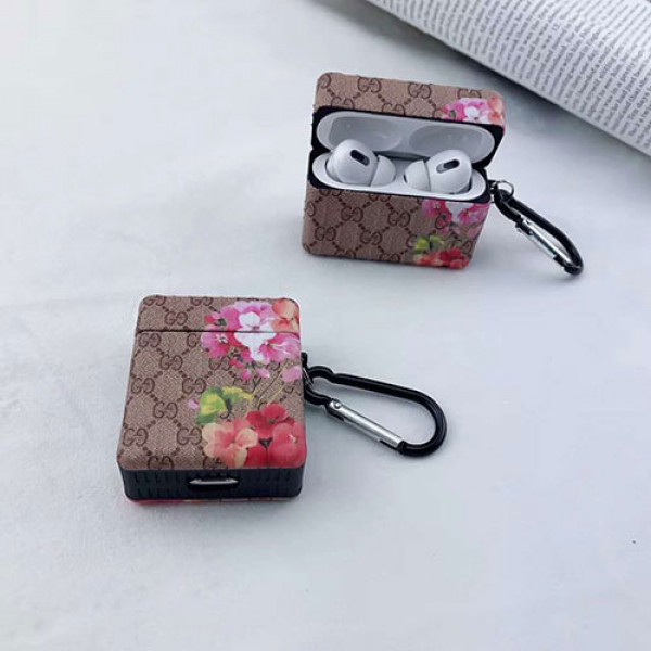 高級感 花柄 Gucci Airpods Pro 1/2イヤホンケース 落下防止 全面保護カバー ス 耐衝撃トラップ付 グッチ エアーポッズ プロ1/2ケース 収納 レザー素材   可愛い 頑丈 軽量  紛失防止 着脱簡単 (スーツケースデザイン)