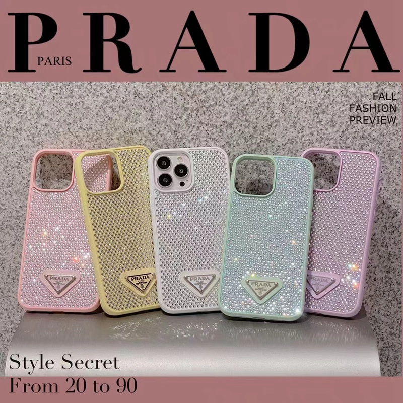 美品✨PRADA iPhone14pro ケース ビジュー グリーン プレート