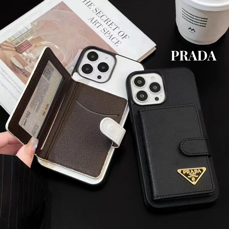 ハイブランドiphone15ケースプラダカード小銭入れ iphone14plus/15pro maxケース耐衝撃 超軽量カードポケット付き