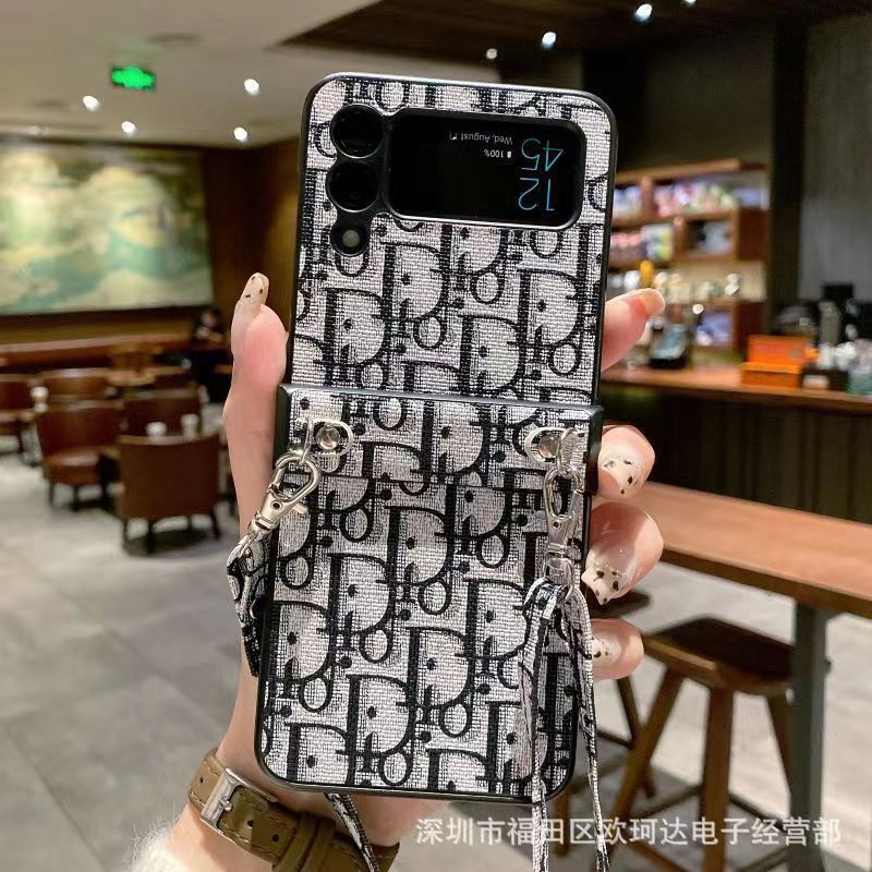 ディオールGalaxy Zflip4ケースブランドショルダーストラップ付き