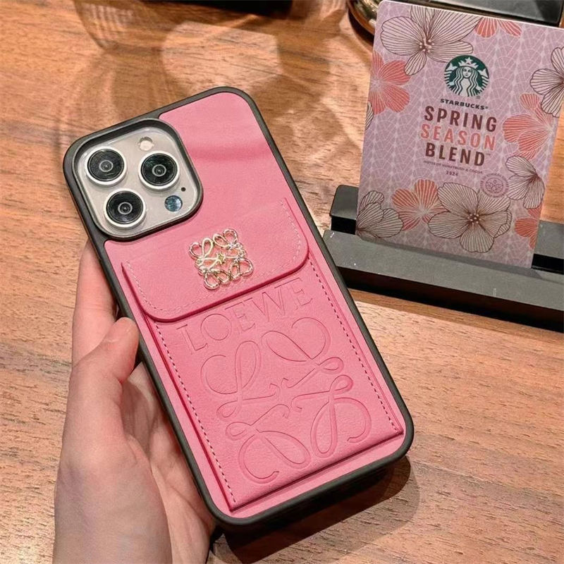LOEWE ロエベ人気アイフォン14pro max/16 15 proケース韓国風iphone16/14/13/15pro maxケース 背面カード収納 革製