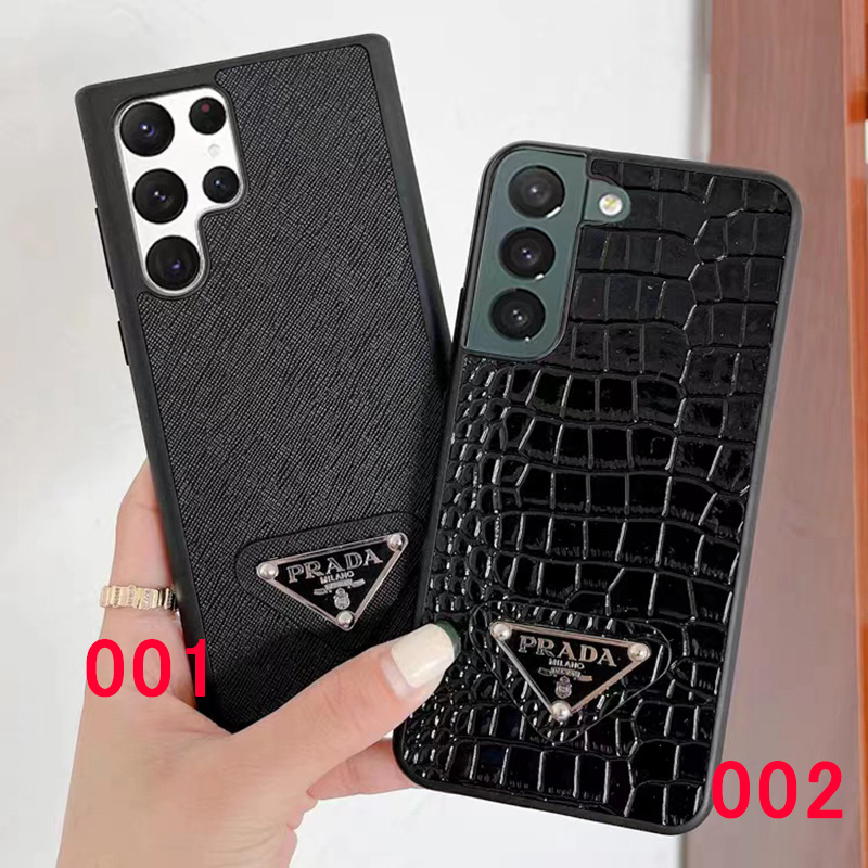 プラダブランドGalaxy S23ケースPrada ブラックレザー製